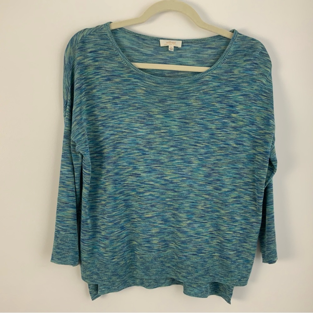 Aritzia Wilfred Lightweight Crewneck Top Made in Italy BlueGreen SpaceDye SZ XXS